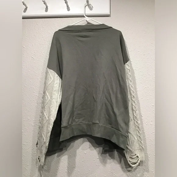 Vintage Havana Slouchy Oversized Cardigan Sweater Size S Green Ivory Knit Sleeve - Picture 6 of 6